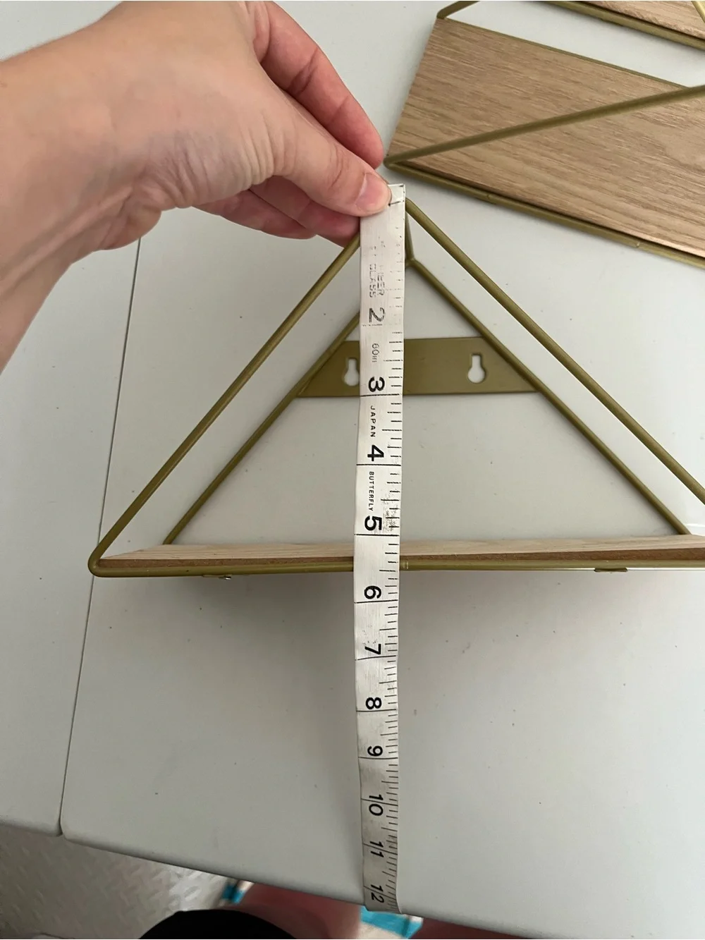 3 Small Shelves Gold Metal & Wood Triangle Wall Shelf Modern Home Wall Decor
